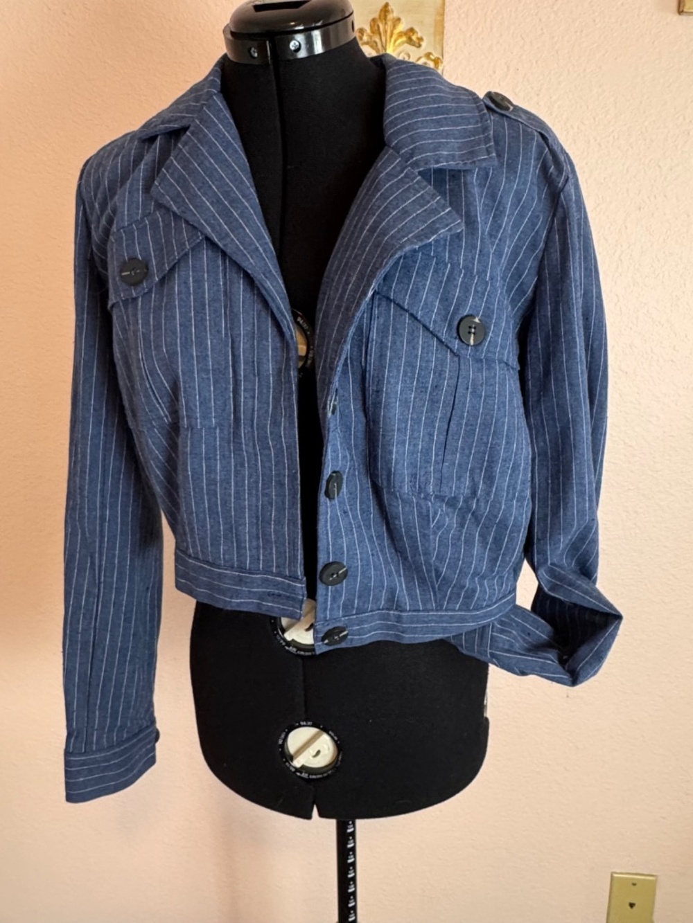 Nautical linen cotton blend Moon River Anthropologie blue stripe jacket Sm. - Picture 2 of 11